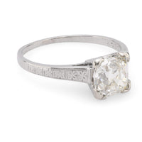 Art Deco .91 carat cushion cut diamond platinum engagement ring