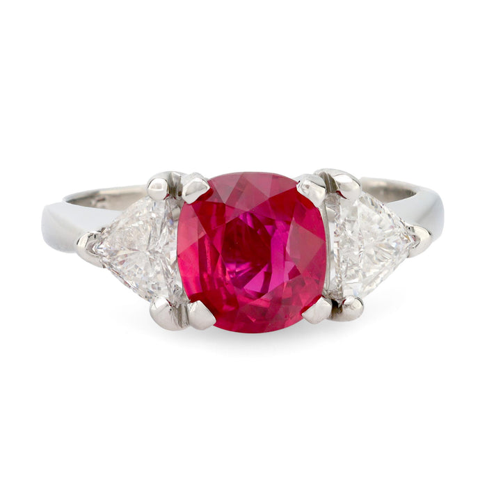 Mid-Century GIA 1.56 carat ruby platinum diamond ring