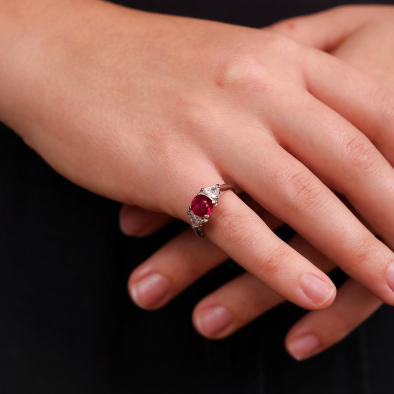 Mid-Century GIA 1.56 carat ruby platinum diamond ring