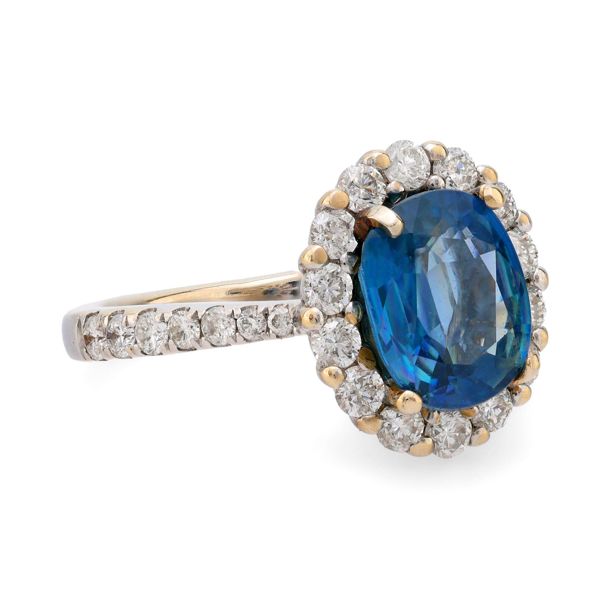 Vintage sapphire diamonds 18k white gold halo ring