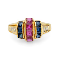 Vintage ruby sapphire diamond 18k yellow gold ring