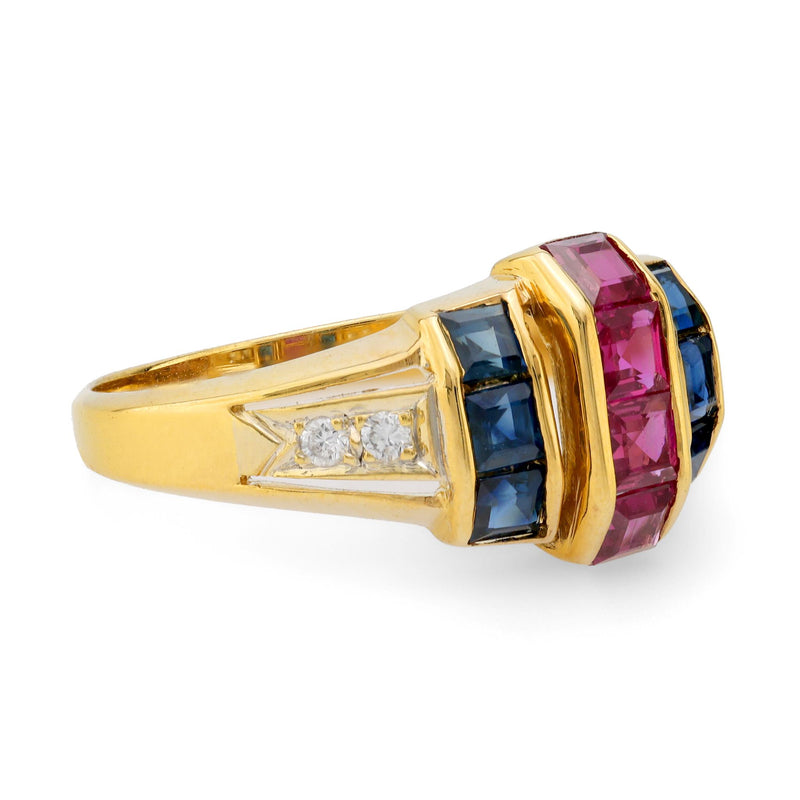 Vintage ruby sapphire diamond 18k yellow gold ring