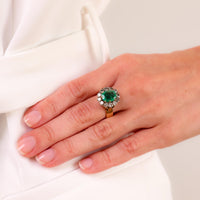 Antique style GIA 1.70 carat emerald diamond 14k yellow gold silver cluster ring