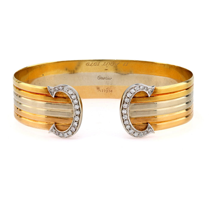 Cartier diamond 18k gold Trinity Double C cuff bracelet