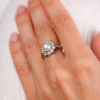 Edwardian natural pearl diamond platinum cluster ring