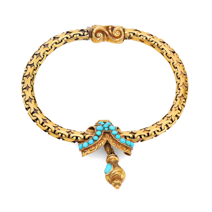 Victorian 18k yellow gold turquoise stretchy bracelet