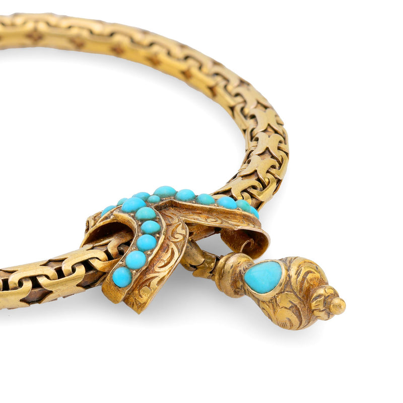 Victorian 18k yellow gold turquoise stretchy bracelet