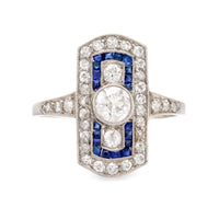 Art Deco platinum diamond sapphire ring