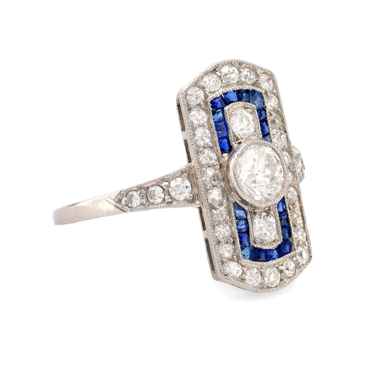 Art Deco platinum diamond sapphire ring