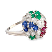 J.E. Caldwell platinum diamond sapphire ruby emerald cluster ring