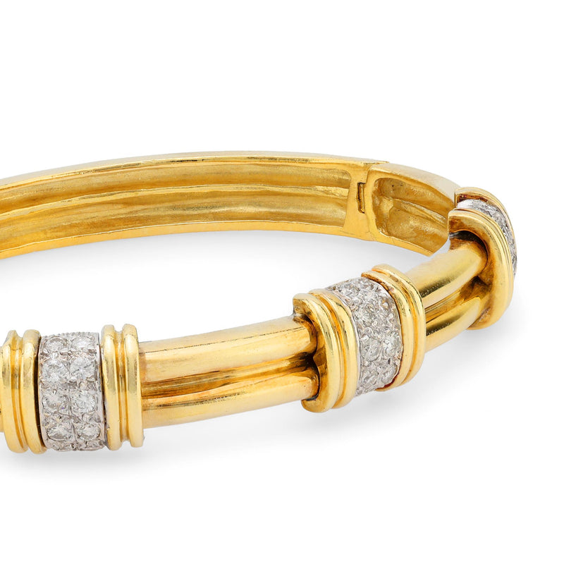 Vintage 18k yellow gold diamond gold bangle bracelet