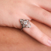 Art Deco 18k white gold diamond filigree ring