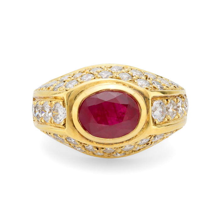 Vintage ruby diamond 18k yellow gold ring