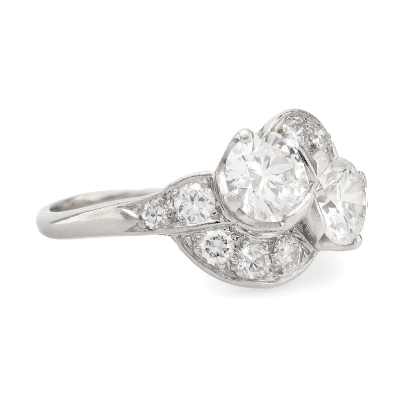 J. E. Caldwell retro platinum double diamond ring