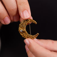 Antique 18k yellow gold nugget diamond crescent brooch