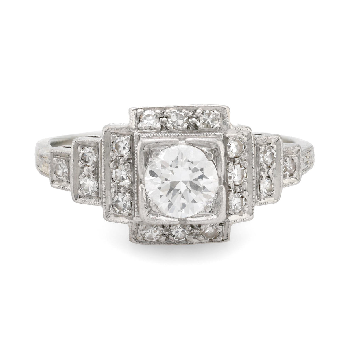 Art Deco 14k white gold diamond engagement ring