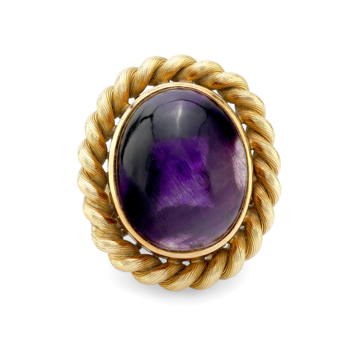 English Mid-Century 18k yellow gold amethyst ring