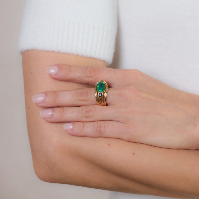 Retro emerald sapphire 18k rose gold cocktail ring