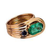 Retro emerald sapphire 18k rose gold cocktail ring