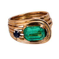 Retro emerald sapphire 18k rose gold cocktail ring