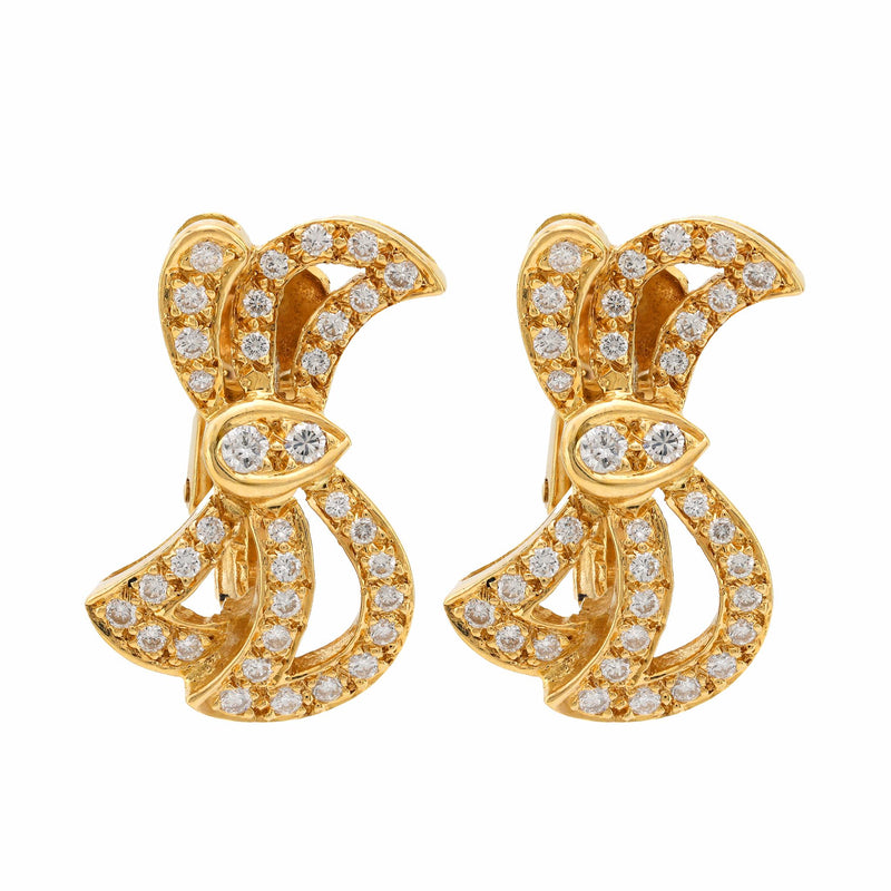 Vintage diamond yellow gold bow earrings