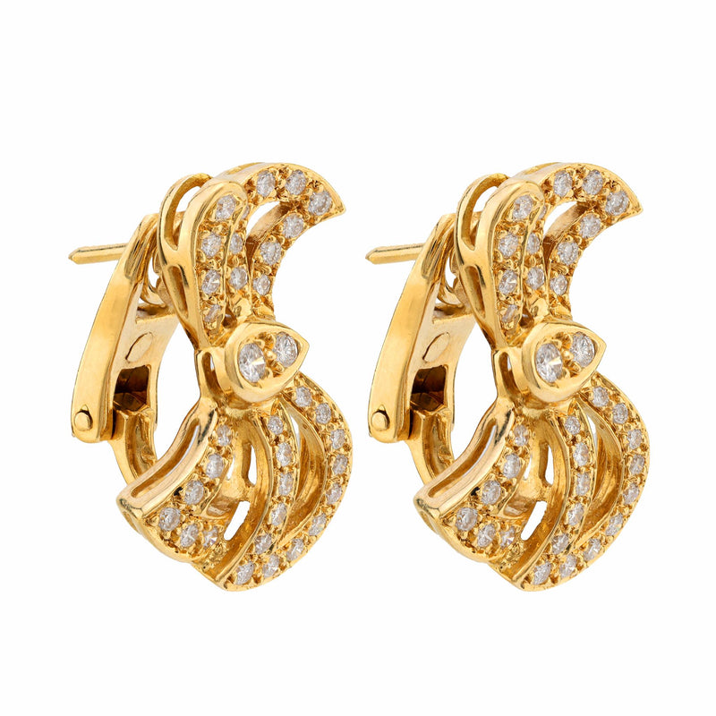 Vintage diamond yellow gold bow earrings