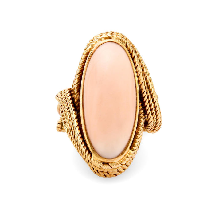 Mid Century 28k oval coral cocktail ring