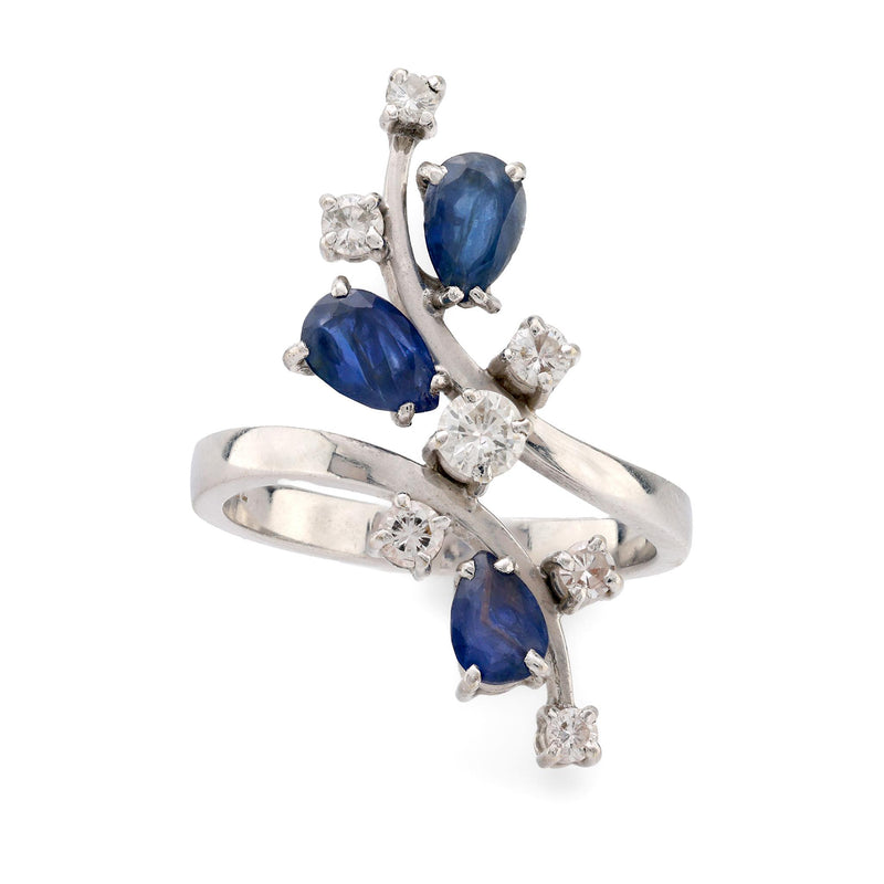 Vintage 18k white gold sapphire diamond cocktail ring