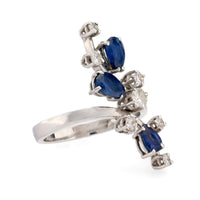 Vintage 18k white gold sapphire diamond cocktail ring