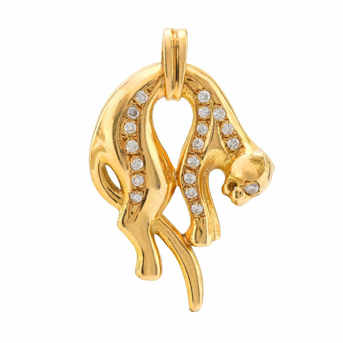 French 18k yellow gold diamond panther pendant