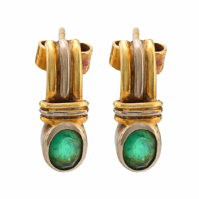 Vintage emerald 18k two tone gold drop earrings