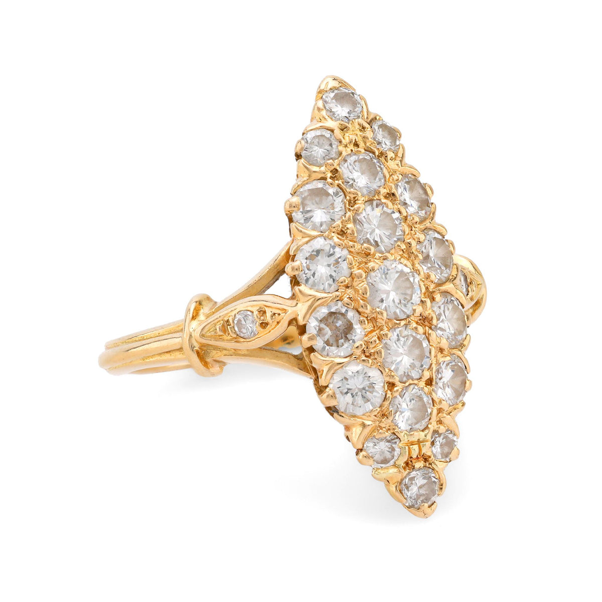 Mid-Century 18k yellow gold diamond navette ring