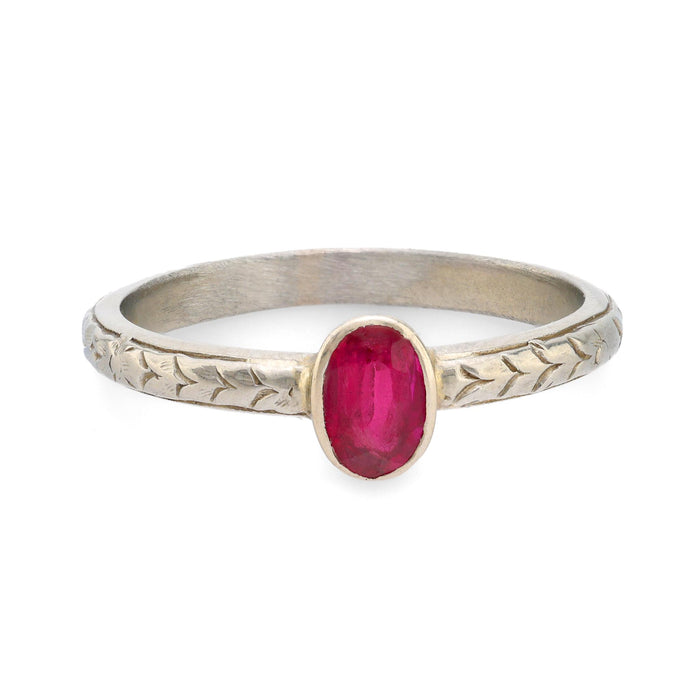 Belais Art Deco ruby 18k white gold solitaire ring