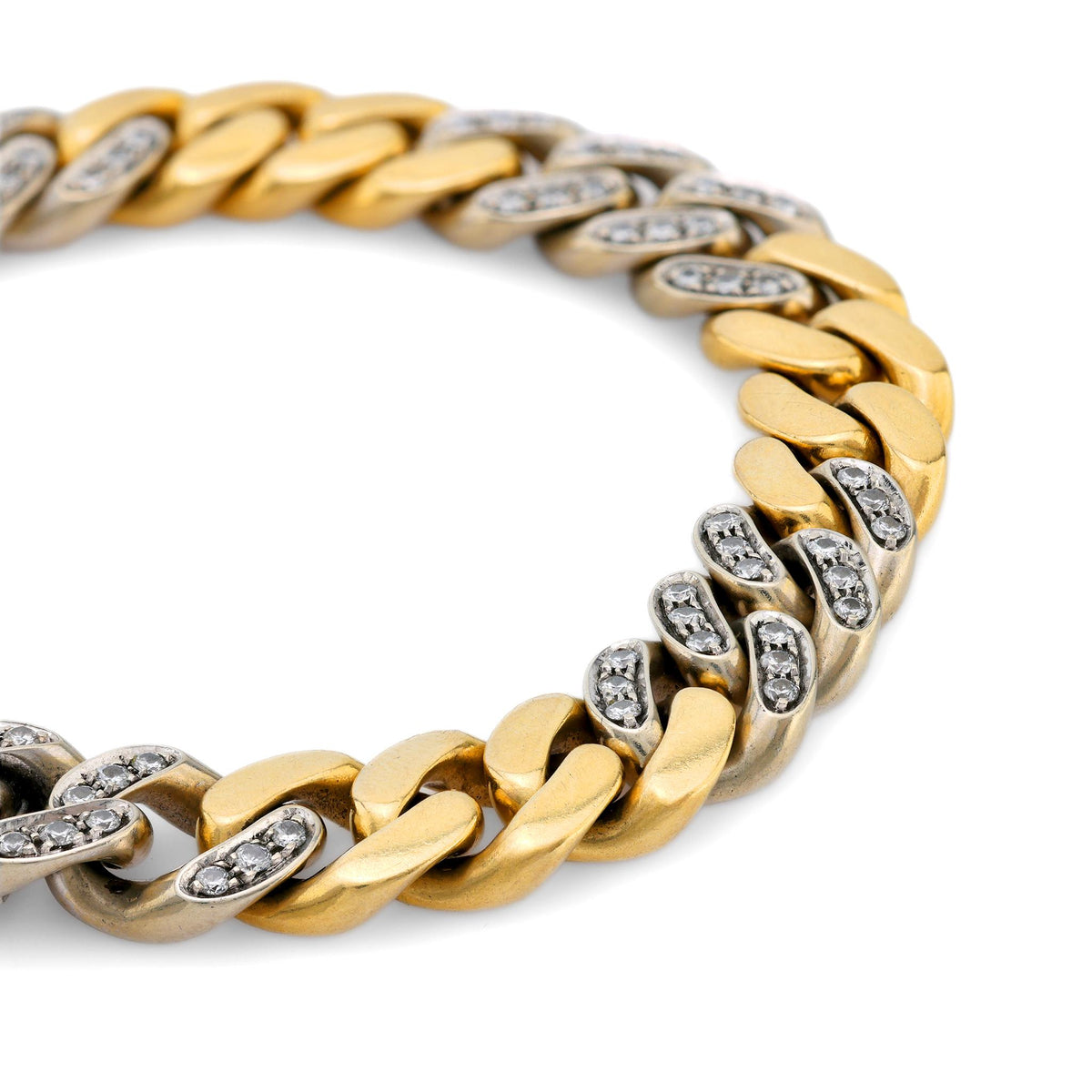 French diamond 18k yellow and white gold curb link bracelet