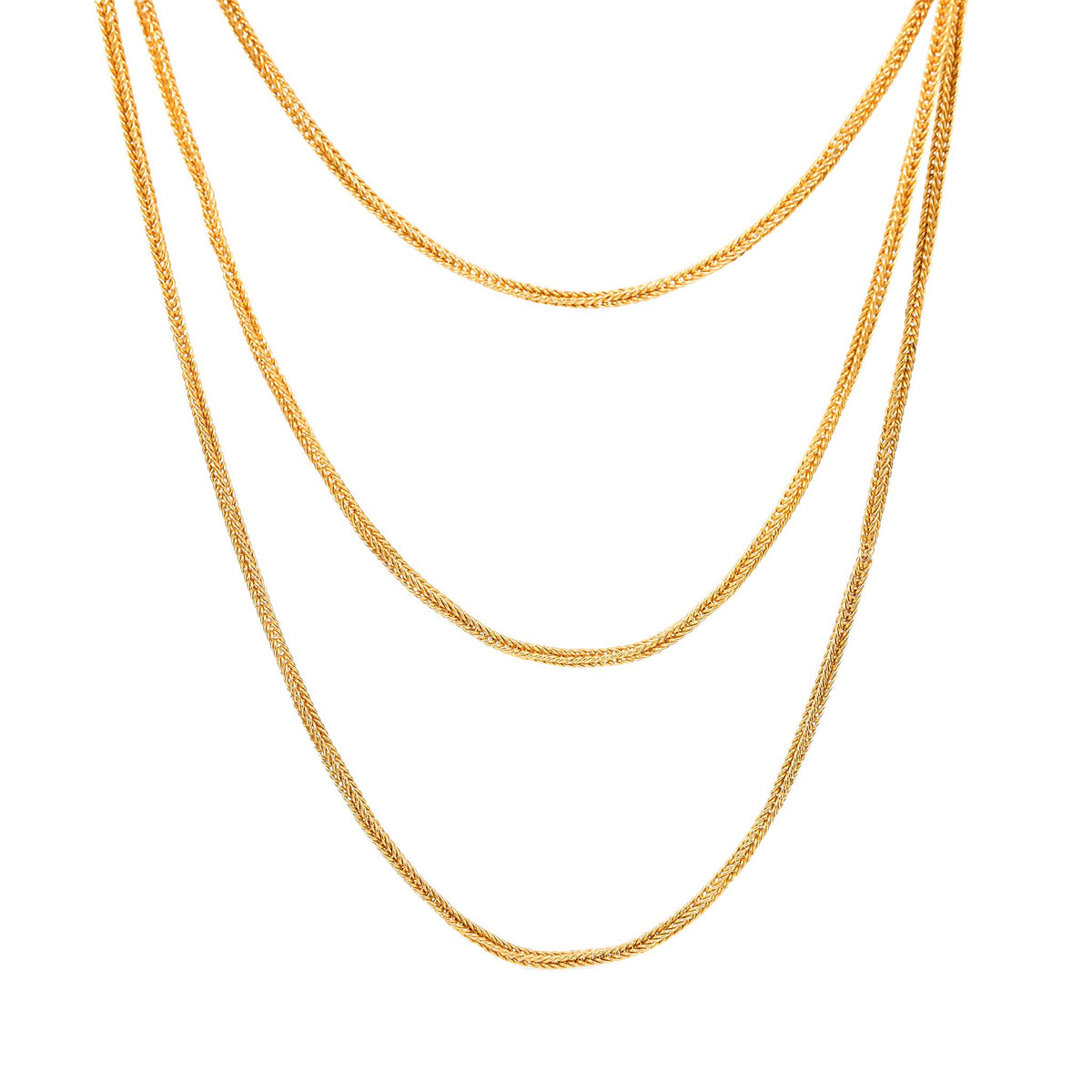 Antique French 18k yellow gold wheat chain necklace