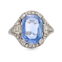 Art Deco French GIA 3.20 carat no heat sapphire diamond platinum ring