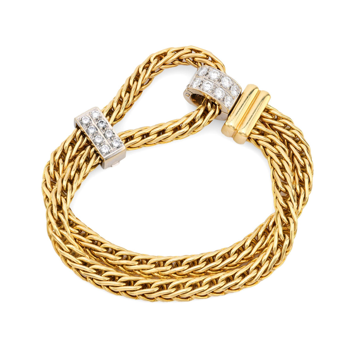 Pomellato French diamond 18k yellow and white gold rope bracelet