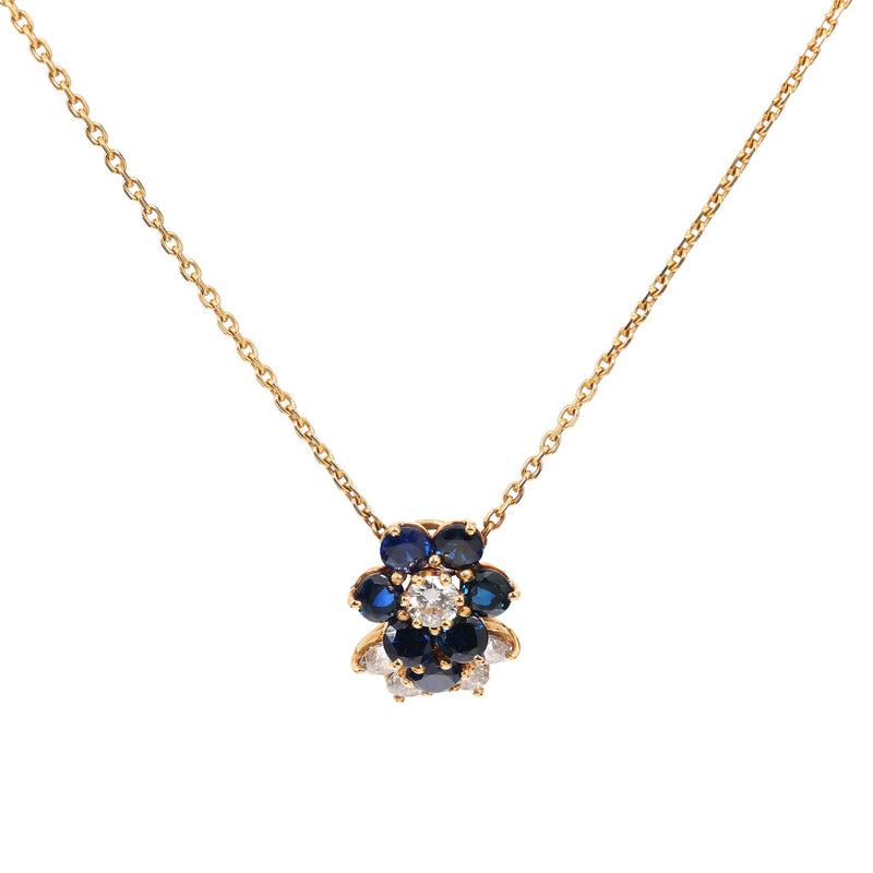 Mauboussin French sapphire diamond 18k yellow gold flower necklace