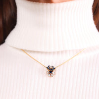 Mauboussin French sapphire diamond 18k yellow gold flower necklace