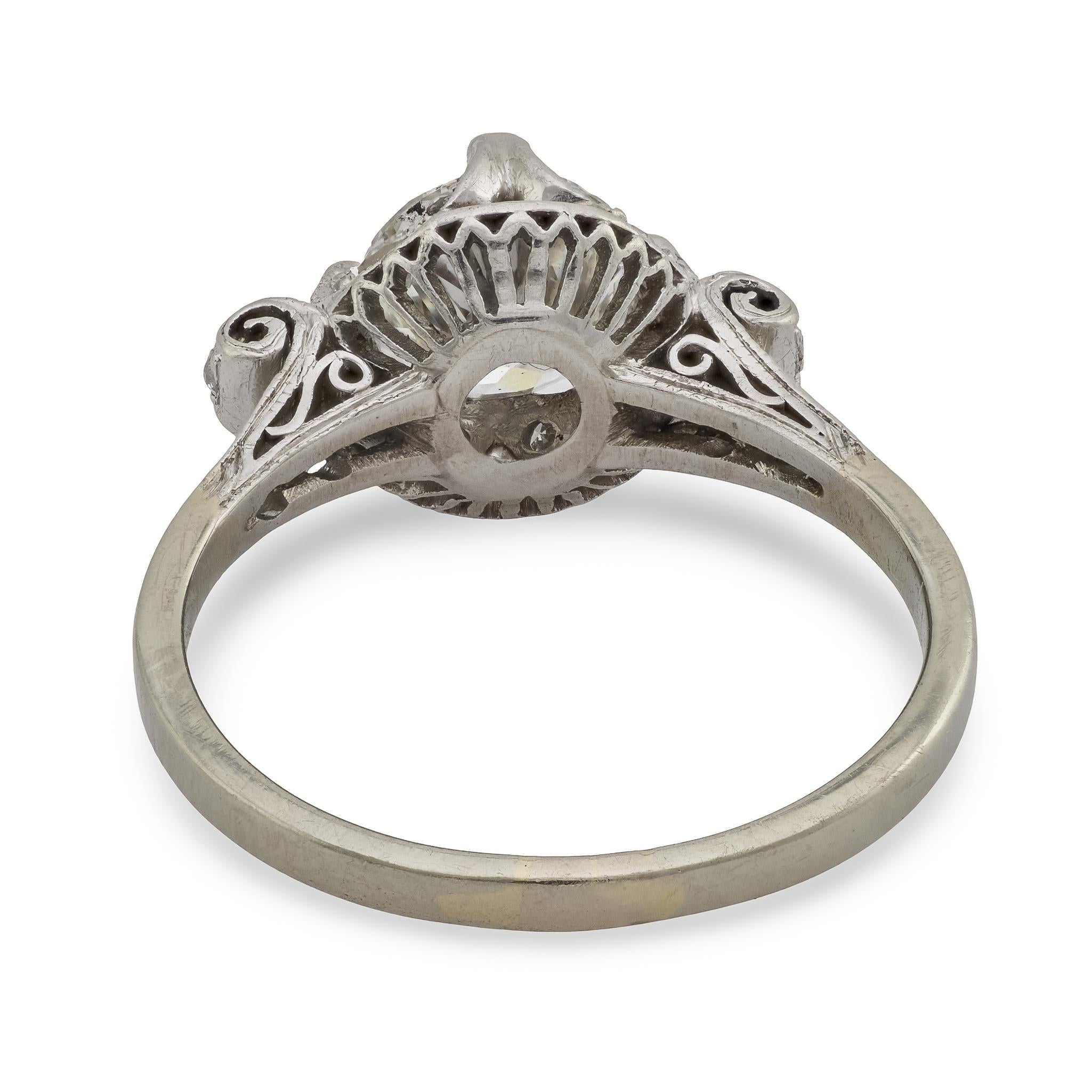 Art Deco GIA 1.41 carat diamond platinum 18k white gold engagement ring
