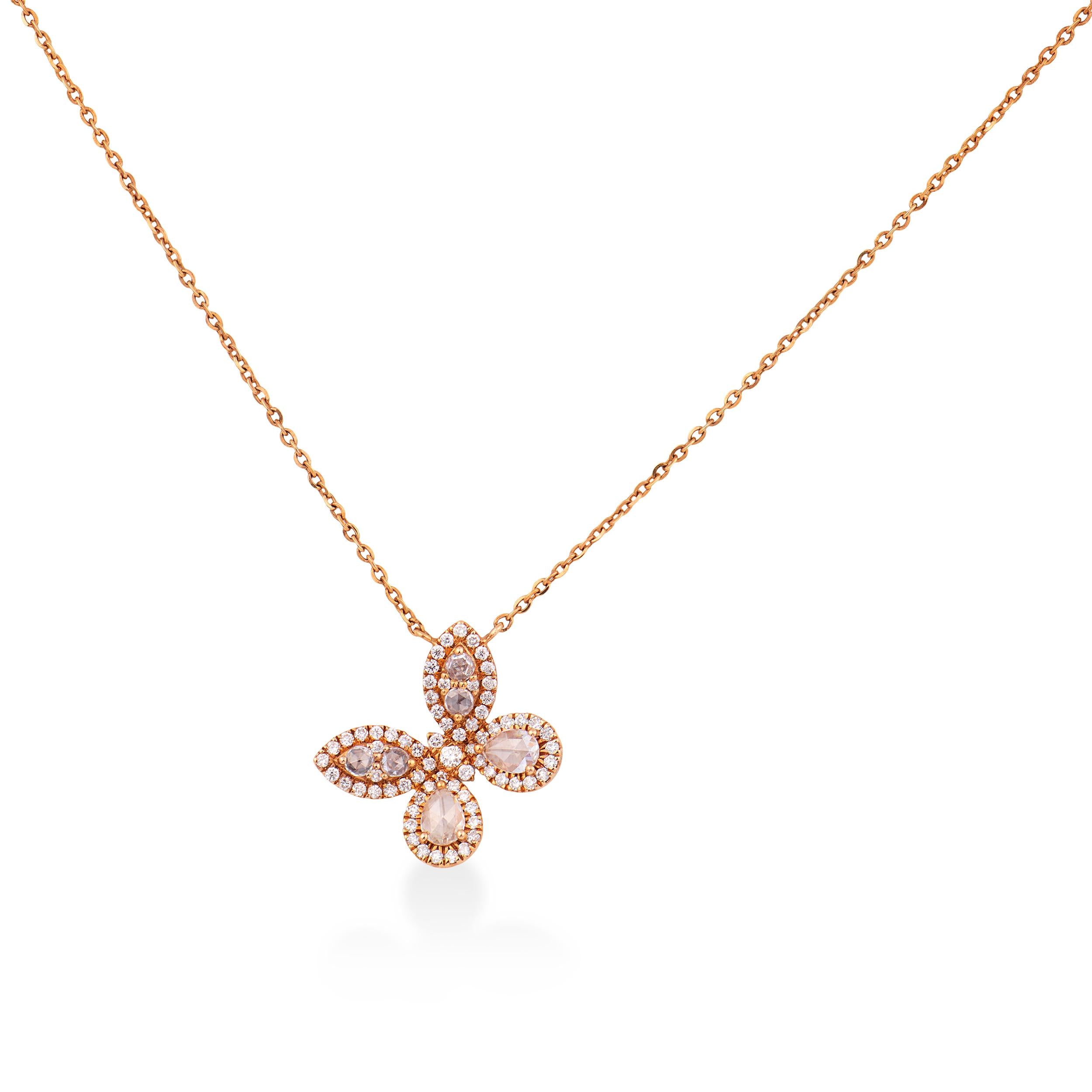 Lugano rose cut diamond 18K rose gold butterfly necklace