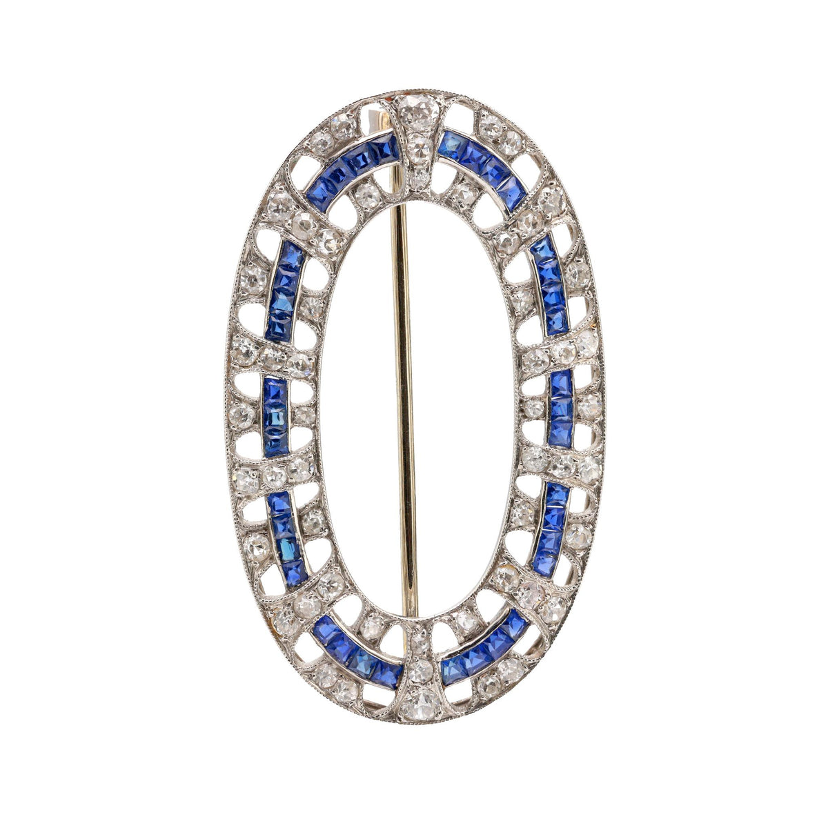 Art Deco French sapphire diamond platinum brooch