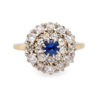 Antique sapphire diamond 18k yellow gold cluster ring