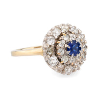 Antique sapphire diamond 18k yellow gold cluster ring