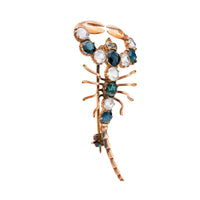 Victorian 4 carat blue and white sapphire 10k rose gold scorpion brooch