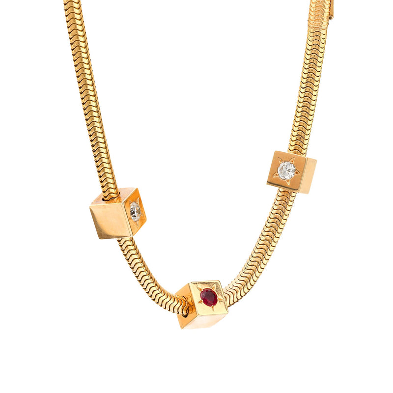 Mellerio Paris ruby diamond 18k yellow gold bracelet necklace