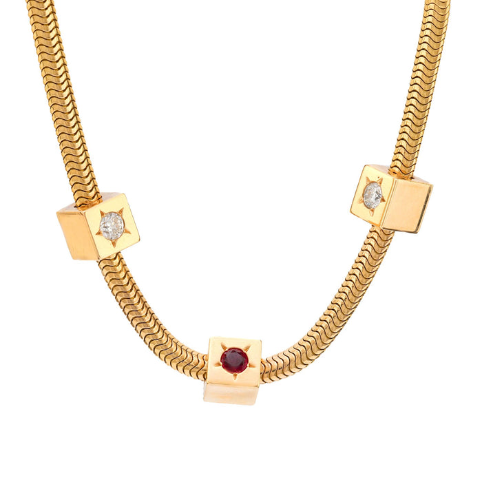 Mellerio Paris ruby diamond 18k yellow gold bracelet necklace