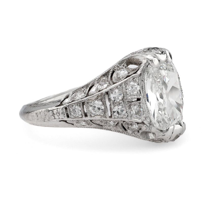 Art Deco GIA 1.01 carat cushion cut diamond platinum ring