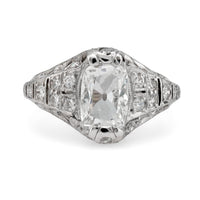 Art Deco GIA 1.01 carat cushion cut diamond platinum ring