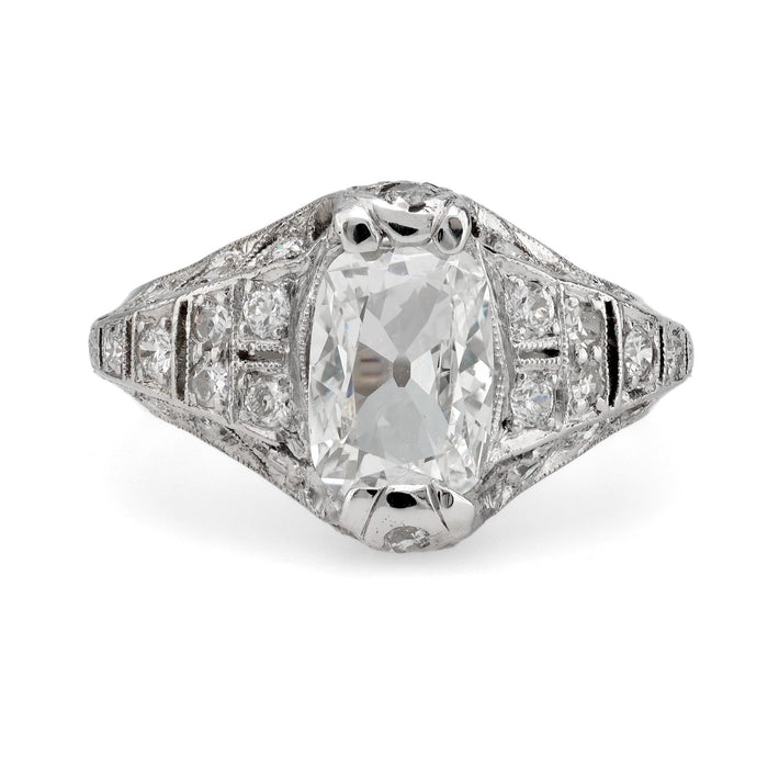 Art Deco GIA 1.01 carat cushion cut diamond platinum ring